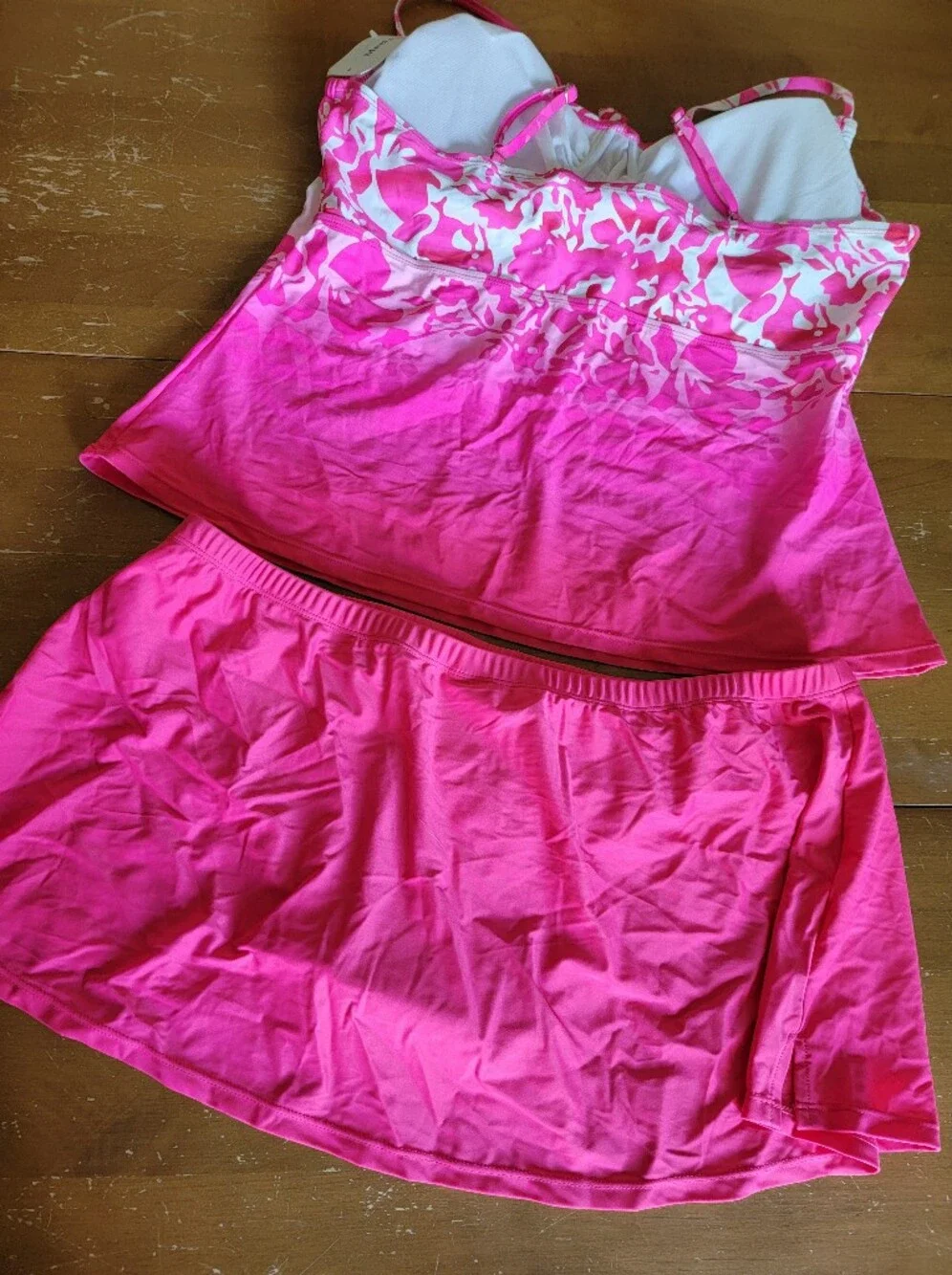 Plus Size Floral Pink Tie-Front Tankini Top & Skirt Swim Set